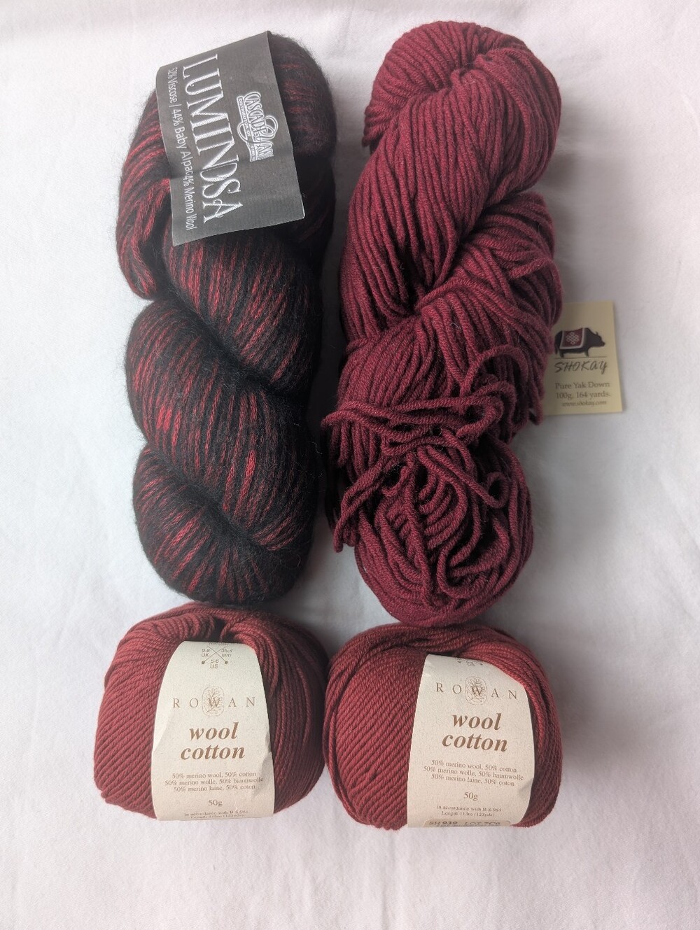 Lot Of Red Yarn Mix Of Fibers Yak Alpaca Wool Cotton - 4 Skeins